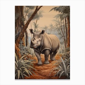 Rhino In The Trees At Sunset Realistic Illustration 4 Canvas Print