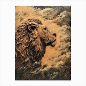 African Lion Relief Illustration Water 3 Canvas Print