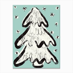Christmas Tree And Snow (Mint) Canvas Print