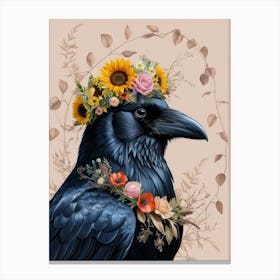 Crow With Flowers 10 Canvas Print