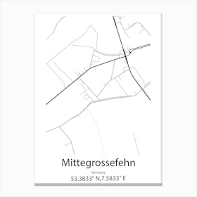 Mittegrossefehn,Germany Minimalist Map Canvas Print