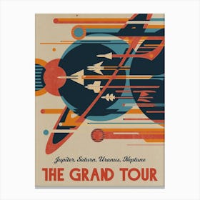 The Grand Tour: Jupiter, Saturn, Uranus, Neptune — Vintage space poster, retro space art, propaganda poster, retrofuturism, retro sci-fi Canvas Print