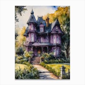 The Witches House - Purple Gothic Victorian Mansion Perfect for Witchcraft - Watercolor Witchy Art by Lyra The Lavender Witch Canvas Print