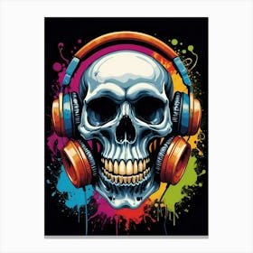 Skull With Headphones Pop Art (5) Canvas Print