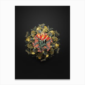 Vintage Red Speckled Alstromeria Floral Wreath on Wrought Iron Black n.1172 Canvas Print