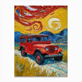 Old Red Car In The Field Canvas Print