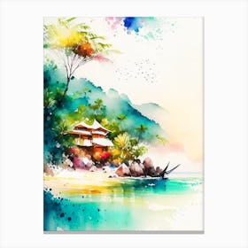 Koh Tao Thailand Watercolour Pastel Tropical Destination Canvas Print