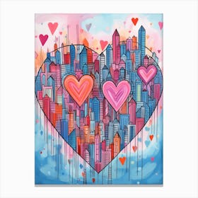Heart Doodle Skyline 4 Canvas Print