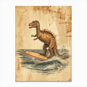 Vintage Spinosaurus Dinosaur On A Surf Board 3 Canvas Print