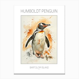 Humboldt Penguin Bartolom Island Watercolour Painting 3 Poster Canvas Print