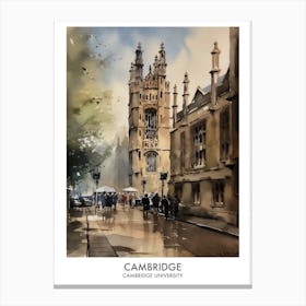 Cambridge University 2 Watercolor Travel Poster Canvas Print