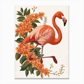 American Flamingo And Bougainvillea Minimalist Illustration 4 Canvas Print
