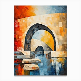 Stone Bridges V, Avant Garde Abstract Vibrant Colorful Painting in Cubism & Van Gogh Style Canvas Print