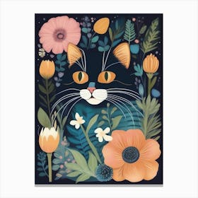 Black Cat In Flowers 9 Canvas Print