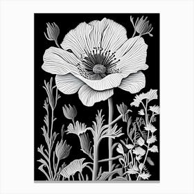 Matilija Poppy Wildflower Linocut 1 Canvas Print