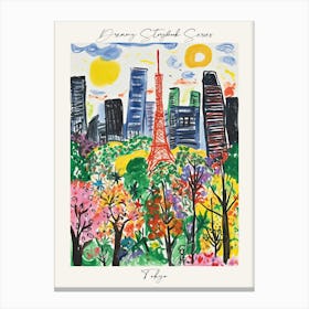 Poster Of Tokyo, Dreamy Storybook Illustration 3 Canvas Print
