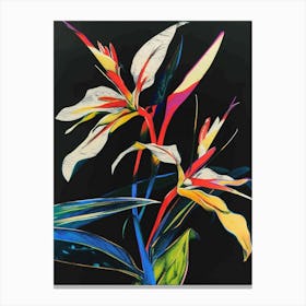 Neon Flowers On Black Heliconia 1 Canvas Print