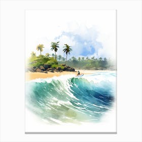 Surfing In A Wave On Anse Lazio, Praslin Seychelles 2 Canvas Print