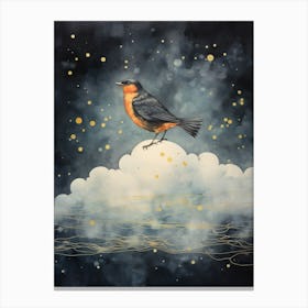 European Robin 2 Gold Detail Painting Canvas Print