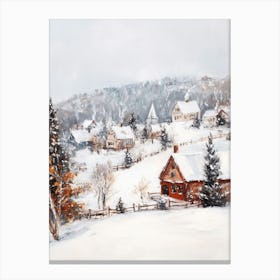 Vintage Winter Landscape Painting Canvas Print