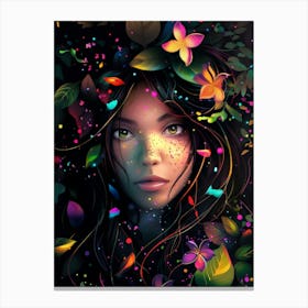 Colorful Girl With Flowers Canvas Print