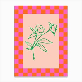 Modern Checkered Flower Poster Pink & Green 7 Canvas Print