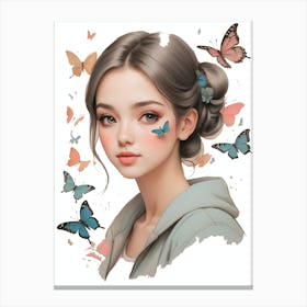 Butterfly with girl Canvas Print