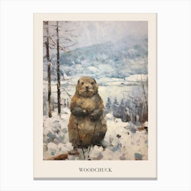 Vintage Winter Animal Painting Poster Woodchuck 2 Canvas Print
