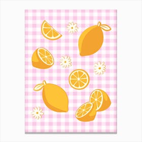 Lemons on Pastel Baby Pink Gingham Canvas Print