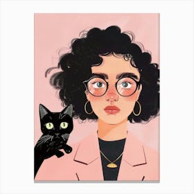 Girl With Glasses And A Cat Canvas Print