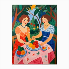 Two Women At A Table Canvas Print