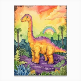 Pastel Rainbow Plateosaurus Dinosaur At Sunset Canvas Print