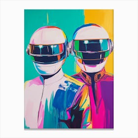 A Pop Art Painting Depicting Daft Punk Wearing White And Blue Helmets Stampe su tela