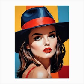 Woman Portrait With Hat Pop Art (93) Canvas Print