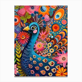 Kitsch Colourful Peacock 1 Canvas Print