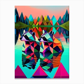 Two Raccoons Swimming In Lake Modern Geometric 3 Canvas Print