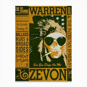 Warren Zevon Fillmore 1988 Mini Concert Poster Canvas Print