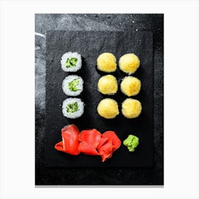 Sushi (Japan, Japanese cuisine) — Food kitchen poster/blackboard, photo art 2 Canvas Print