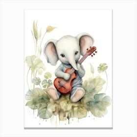 Elephant Painting Playing An Instrument Watercolour 1 Canvas Print