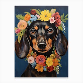 Dachshund Portrait With A Flower Crown, Matisse Painting Style 4 Canvas Print