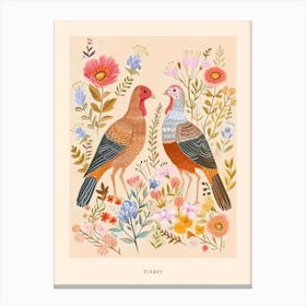 Folksy Floral Animal Drawing Turkey 2 Poster Canvas Print