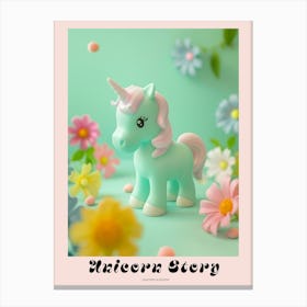 Toy Pastel Unicorn With Flowers 2 Poster Canvas Print