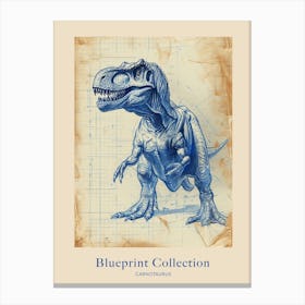 Carnotaurus Dinosaur Blue Print Sketch 3 Poster Canvas Print