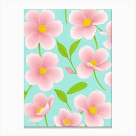 Pink Flowers On A Blue Background Canvas Print