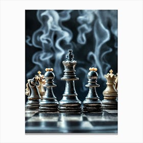 Chess Pieces With Smoke Canvas Print