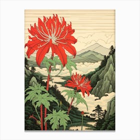 Higanbana Red Spider Lily 4 Japanese Botanical Illustration Canvas Print