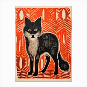 Arctic Fox, Woodblock Animal Drawing 4 Canvas Print