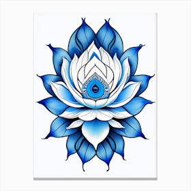 Lotus Flower, Symbol, Third Eye Blue & White 4 Canvas Print