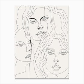 Faces In Black And White Line Art Clear 4 Canvas Print