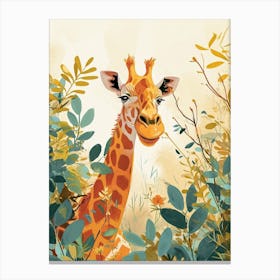 Giraffe In The Leaves Watercolour Inspired 2 Canvas Print